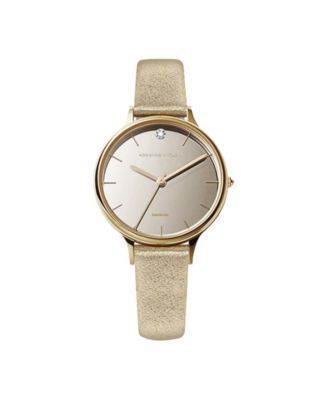 Gold-tone Genuine Leather Strap Analog Watch, 29mm