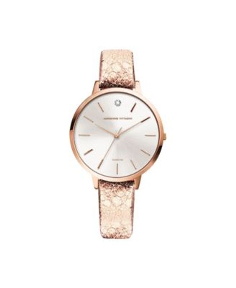 Rose Gold-tone Genuine Leather Strap Analog Watch, 32mm