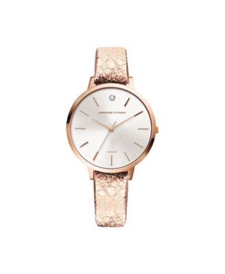 Rose Gold-tone Genuine Leather Strap Analog Watch, 32mm