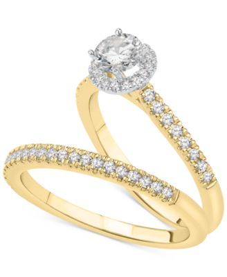 Diamond Halo Bridal Set (3/4 ct. t.w.) in 14k Yellow and White Gold