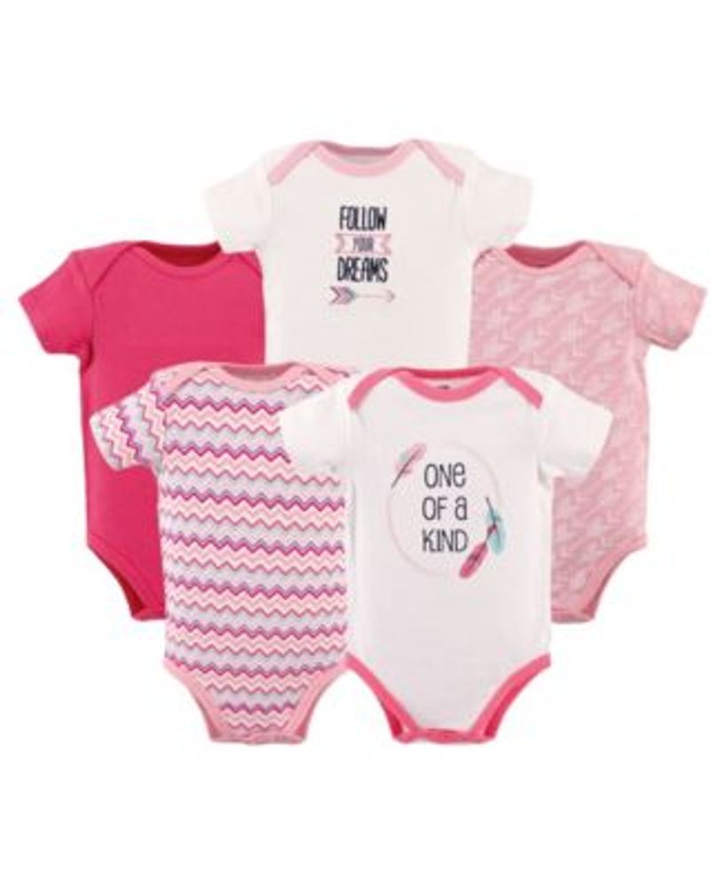 Baby Girls Cotton Bodysuits, Pack of 5