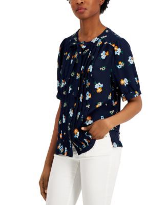 Petite Floral Pintucked Blouse, Created for Macy's