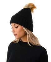 Women's Cable Knit Faux Fur Pom Beanie