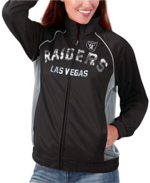 Women's Starter White/Black Las Vegas Raiders Overtime Raglan Full-Zip Track Jacket