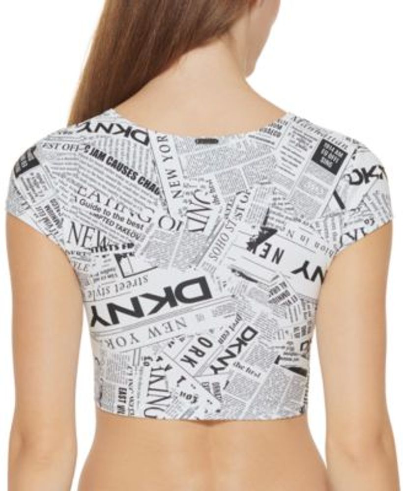 Newsprint Cropped Bikini Top