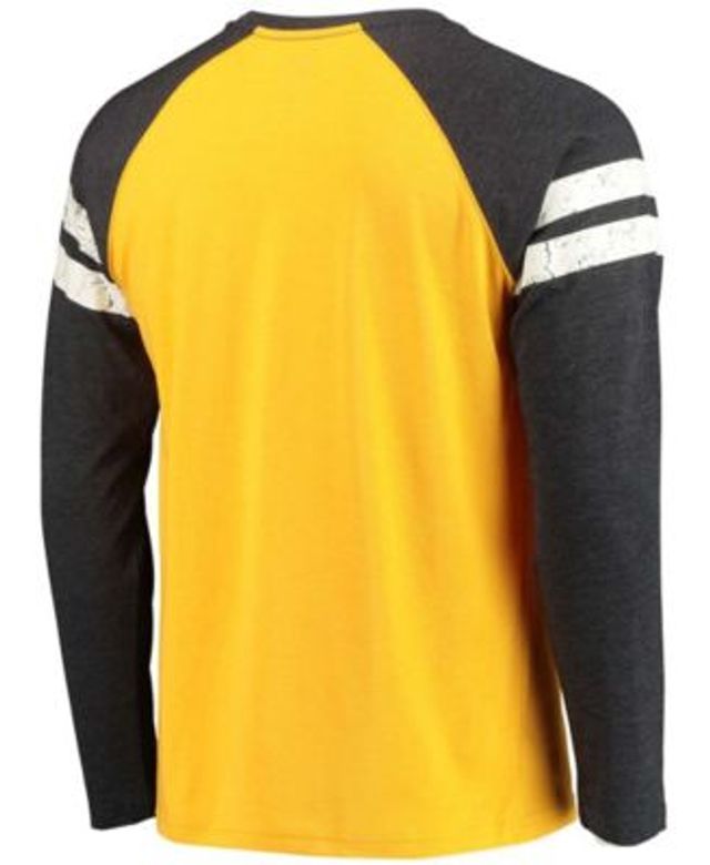 Men's New Era Black/Gold Pittsburgh Steelers Big & Tall League Raglan Long Sleeve T-Shirt