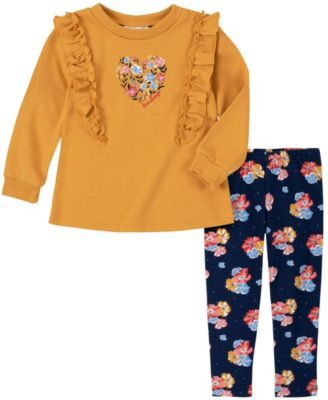 Girls Ruffle-trim Terry Tunic and Floral Leggings Set