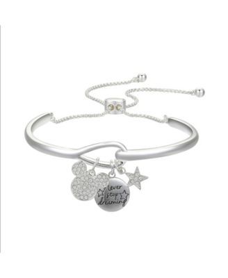 Fine Silver Plated Crystal Mickey Mouse "Never Stop Dreaming" Adjustable Cuff Bracelet