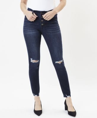 Women's Mid Button Ankle Skinny Jeans