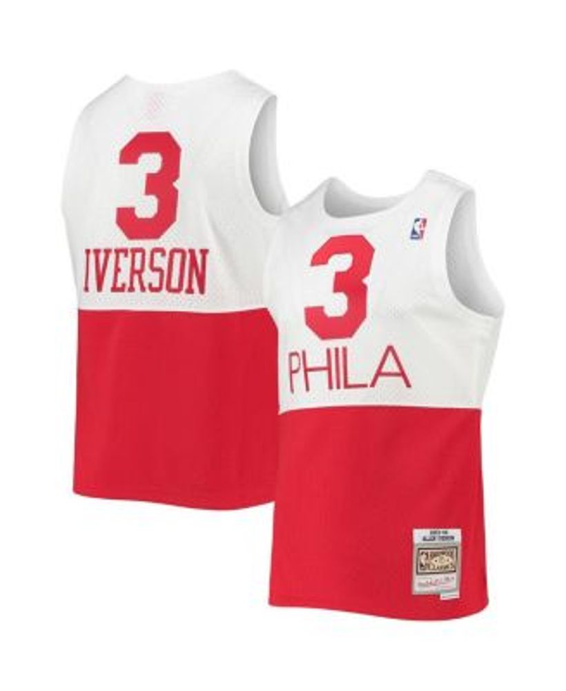 Men's Mitchell & Ness Allen Iverson Black/Red Philadelphia 76ers 2000/01  Hardwood Classics Fadeaway Swingman Player Jersey
