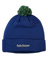 Mitchell & Ness Youth Boys Royal Seattle Seahawks Retro Script Cuffed Knit  Hat with Pom