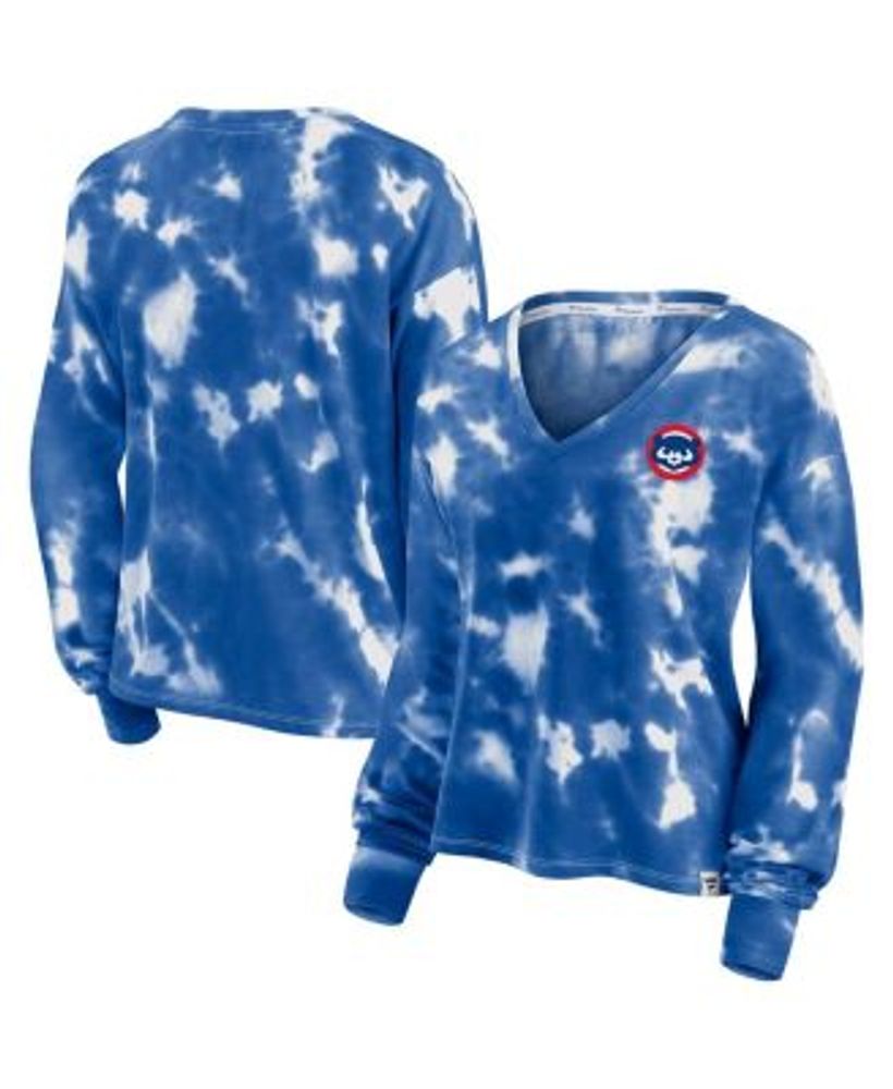Fanatics Women's White and Royal Chicago Cubs Tie-Dye V-Neck