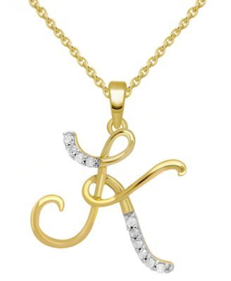 Diamond Fancy Initial 18" Pendant Necklace (1/10 ct. t.w.) 14k Gold-Plated Sterling Silver