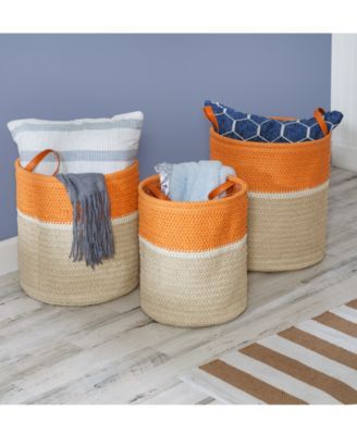 Paper Straw Nesting Baskets with Handles, Set of 3