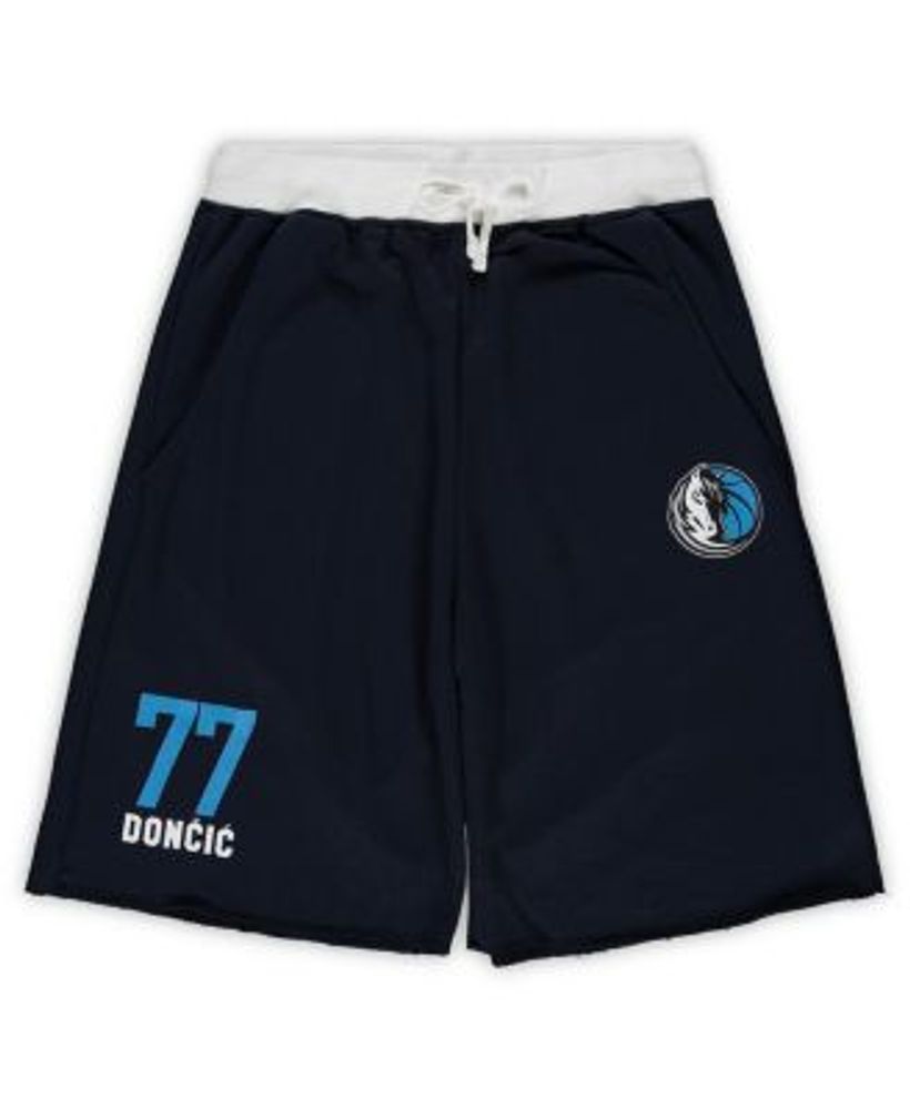 Majestic Men's Luka Doncic Navy Dallas Mavericks Big and Tall French Terry  Name Number Shorts