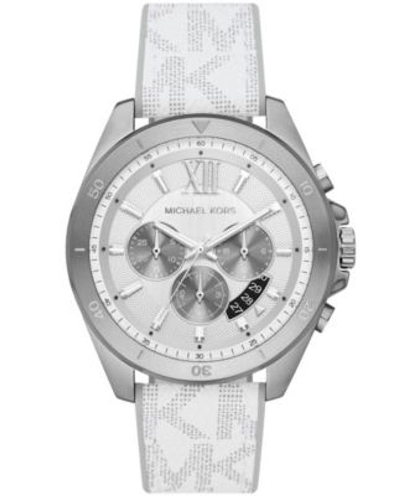 Michael Kors Men's Brecken Chronograph Gray and White Polyvinyl Chloride  Strap Watch 45mm | Hawthorn Mall