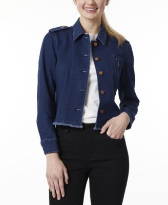 Women's 5 Button Denim Jacket with Fringe Epaulets