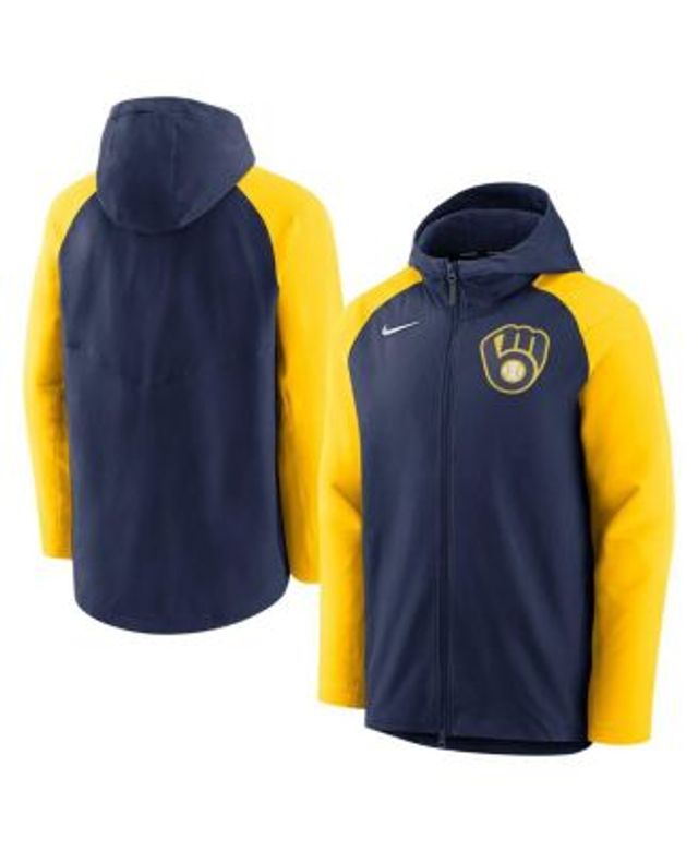 Men's Nike Gold/Navy Milwaukee Brewers Overview Half-Zip Hoodie Jacket