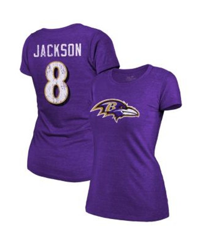 Lamar Jackson Baltimore Ravens Majestic Threads Women's Drip-Dye Player  Name & Number Tri-Blend Crop T-Shirt - Purple/White