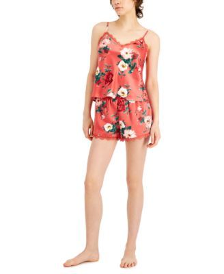 Women's Lace-Trim Floral Satin Cami & Tap Shorts Set, Created for Macy's
