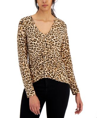 Women's Leopard Ruched-Front Top, Created for Macy's