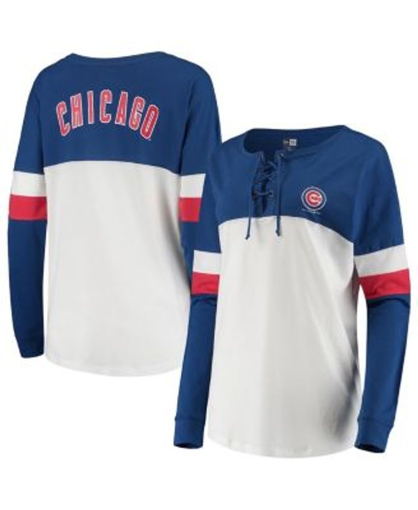 New Era Women's White, Royal Chicago Cubs Lace-Up Long Sleeve T