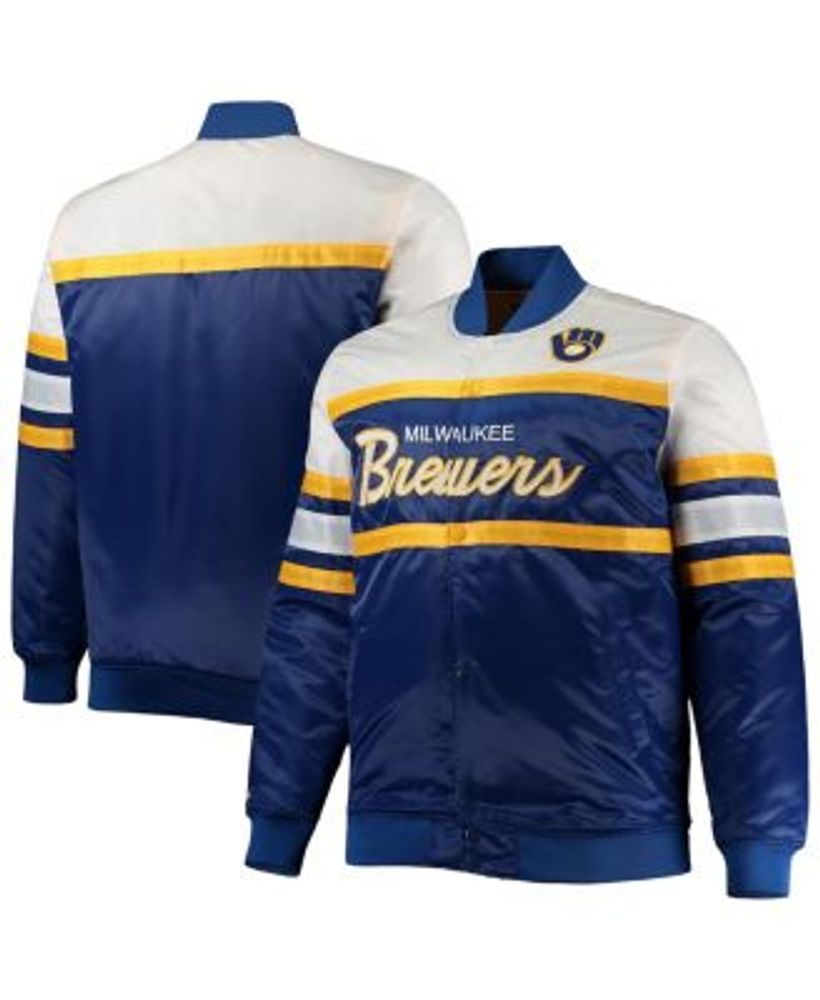 Men's Starter Navy Milwaukee Brewers The Ace Satin Full-Snap Jacket