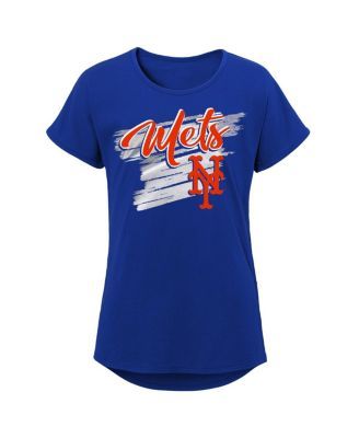 Outerstuff Girls Youth White New York Mets Ball Striped T-Shirt Size: Medium