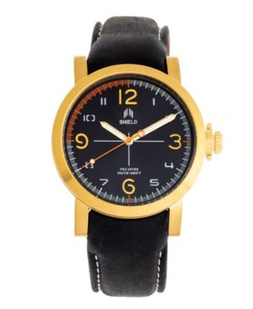 Berge Black or Brown Genuine Leather-Band Watch, 43mm