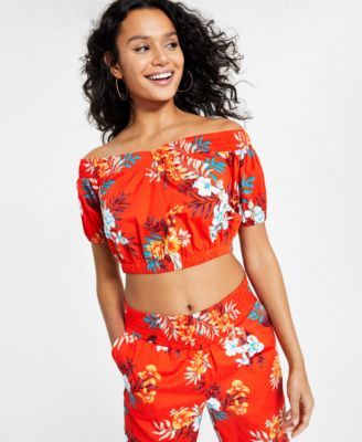 Women's Printed Off-The-Shoulder Smocked Top