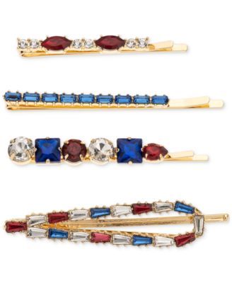 4-Pc. Set Gold-Tone Crystal Red, White & Blue Hair Pins, Created for Macy's