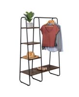 Freestanding Metal Clothing Rack with Wood Shelves