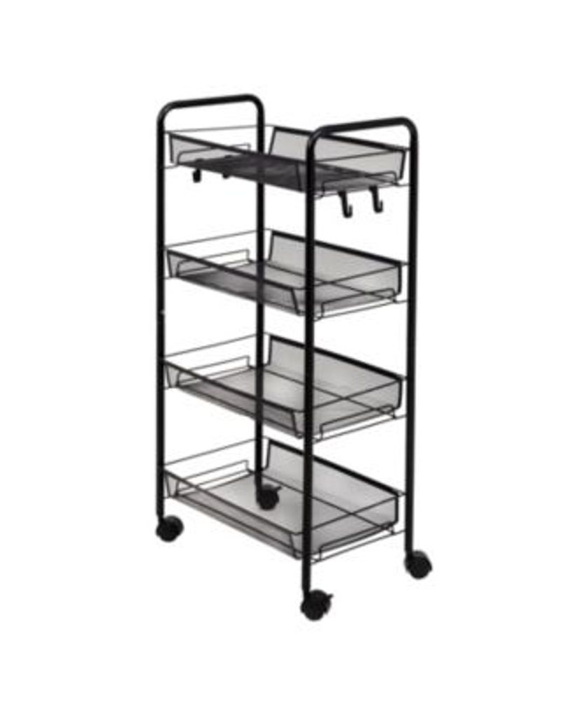 Honey Can Do Collapsible 3-Tier Metal Shelf on Wheels, Black