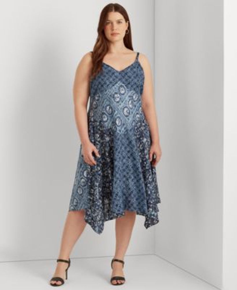 Lauren Ralph Lauren Plus-Size Patchwork-Print Linen Sleeveless Dress |  Foxvalley Mall