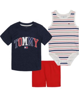 Baby Boys Logo T-shirt, Striped Tank Bodysuit and Knit Shorts Set, 3 Piece