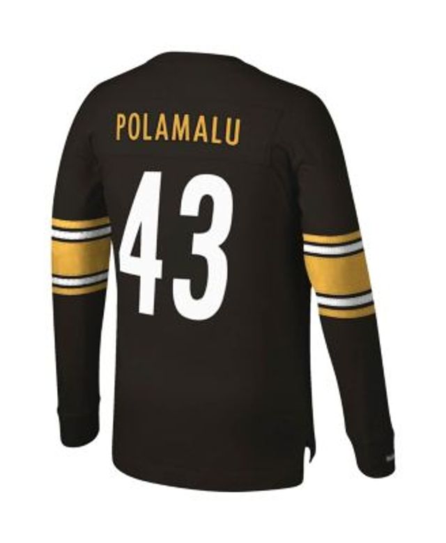 Men's Pittsburgh Steelers Troy Polamalu Mitchell & Ness Black Throwback  Retired Player Name & Number Long Sleeve Top