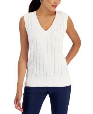 Women's Cotton Cable-Knit Vest, Created for Macy's