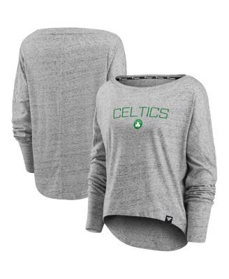 Women's Branded Heathered Gray Boston Celtics Nostalgia Off-The-Shoulder Long Sleeve T-shirt