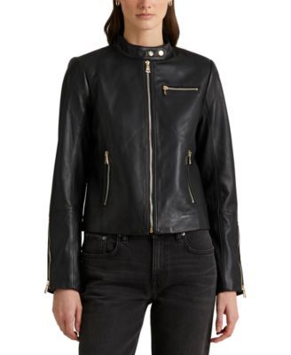 Women's Racer Collar Leather Moto Coat