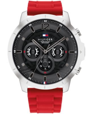 Men's Red Silicone Strap Watch 50mm