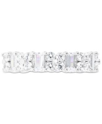 Cubic Zirconia Round & Baguette Eternity Band Sterling Silver