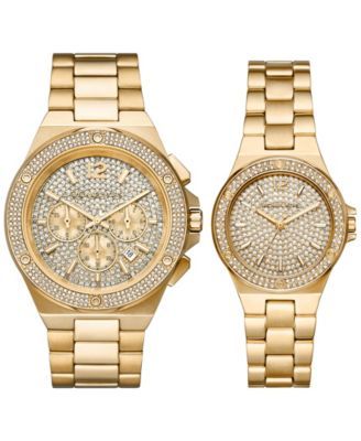 Men's and Women's Lennox Gold-Tone Stainless Steel Bracelet Watch Set, 2 Pieces