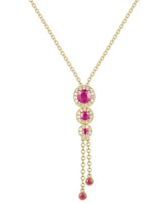 Sapphire (3/4 ct. t.w.) & Diamond (1/6 Triple Halo Lariat Necklace Gold-Plated Silver, 16" + 2" extender (Also Ruby Emerald)