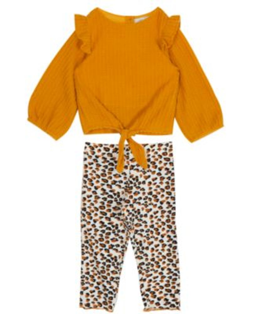 Big Girls Thermal Top with Tie Front and Printed Leggings, 2-Piece Set