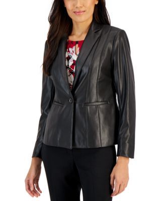 Women's Faux-Leather Seamed One-Button Jacket