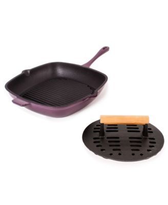 Neo Cast Iron 11" Grill Pan with Slotted Steak Press, Set of 2 