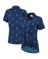 Boston Red Sox Women's All Over Logos Button-Up Shirt - Navy