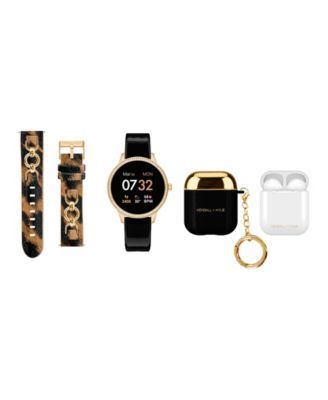Women's Leopard Buckle Silicone Strap Smartwatch with Earbud Set 43mm