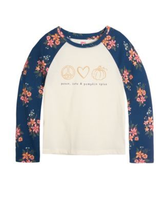 Girls Floral Sleeve Graphic T-shirt