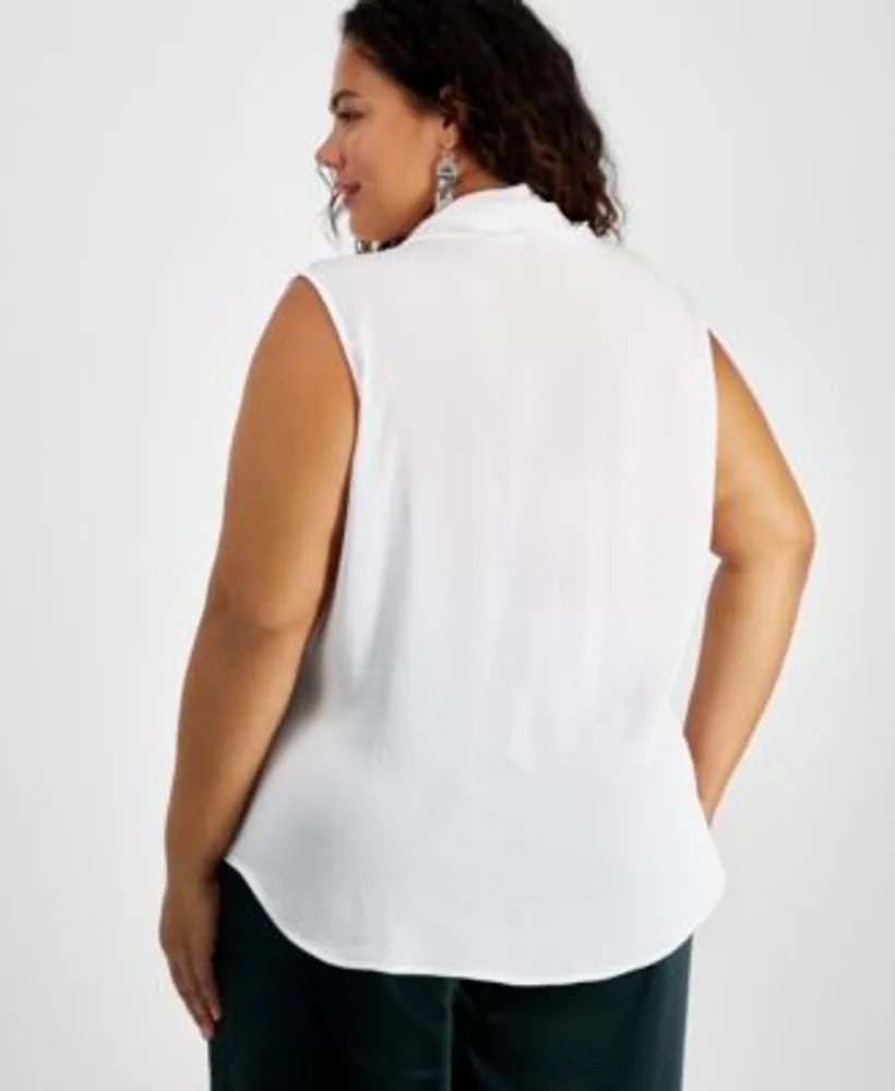 Plus Bow-Neck Sleeveless Blouse, Created for Macy's